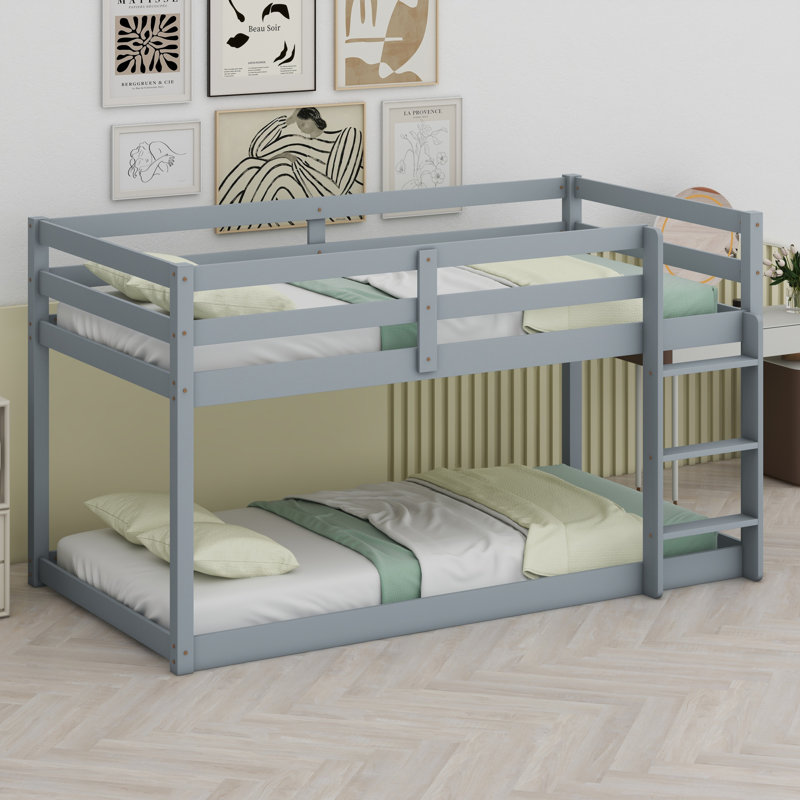 Lit superposé en bois avec échelle, Gris