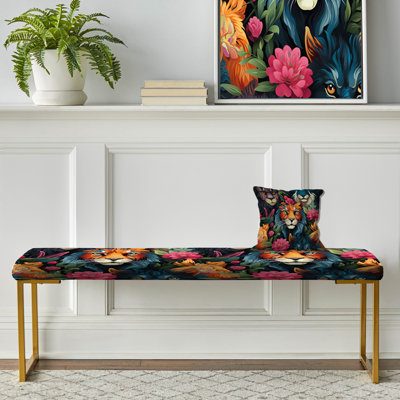 Eclectic Lion Extravaganza - Eclectic Upholstered Gold Bench