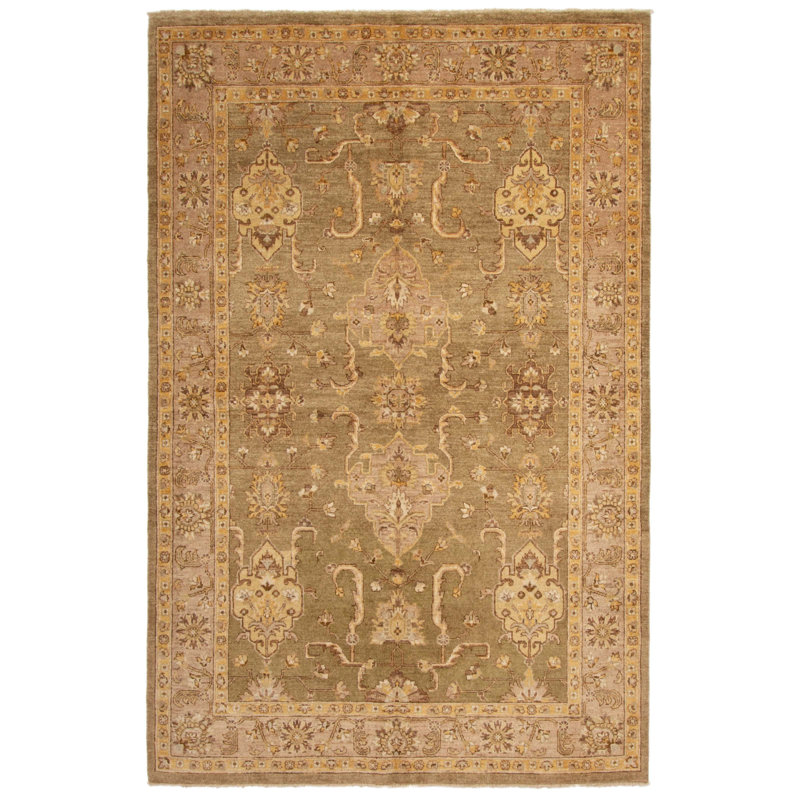 Tapis vert Peshawar Oushak 6 pi 2 po x 9 pi 2 po