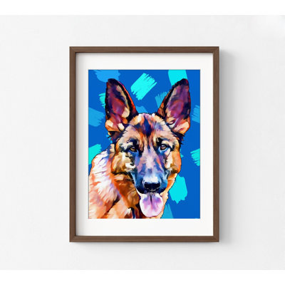 Reproduction d'affiche de portrait de berger allemand, art inspiré de vieux berger allemand, idée de décoration murale pour grand chien