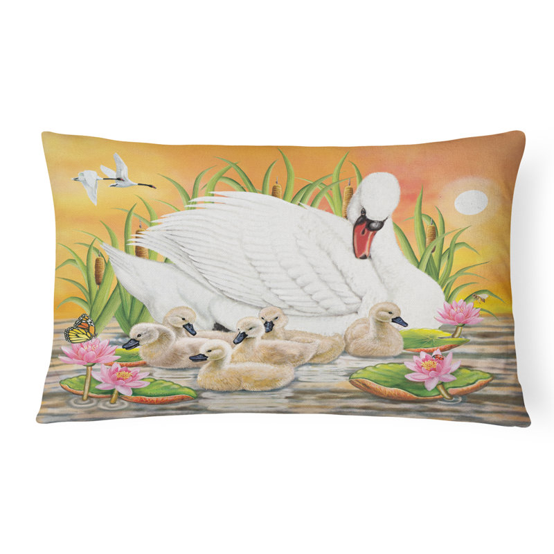 Outdoor Throw Pillow, Mother Swan at Sunset