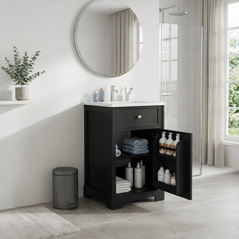 Meuble-lavabo de 20 po avec lavabo, armoire de porte et tablettes réglables, Noir