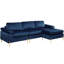 Velours bleu avec méridienne, canapé modulaire en forme de L, structure en bois massif sur pieds en métal avec finition dorée, accoudoirs, coussins de dossier et de siège amovibles remplis de mousse, 102,64 po de largeur, 52,19 de profondeur, 32,62 de hauteur-1626850984