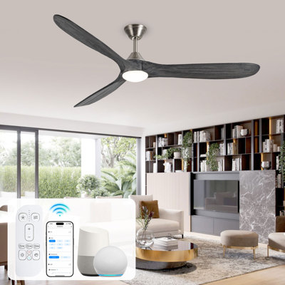 70 inch Large Smart Ceiling Fans with Lights, 3 Solid Wood Propeller Blades Rustic Farmhouse, Alexa App Remote Control, Quiet DC Motor for High Ceilings Indoor Office Commerce