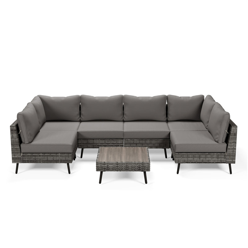 7 pieces Sectional Seating Group with Cushions, Black, Gray