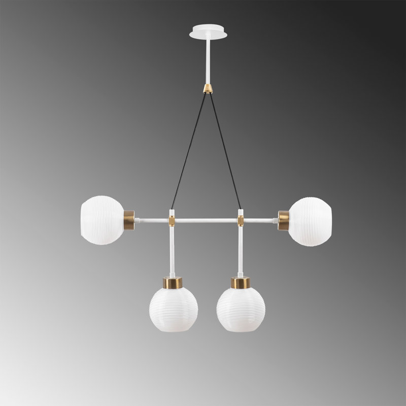 Lustre unique à 4 lumières Oey, Blanc / or