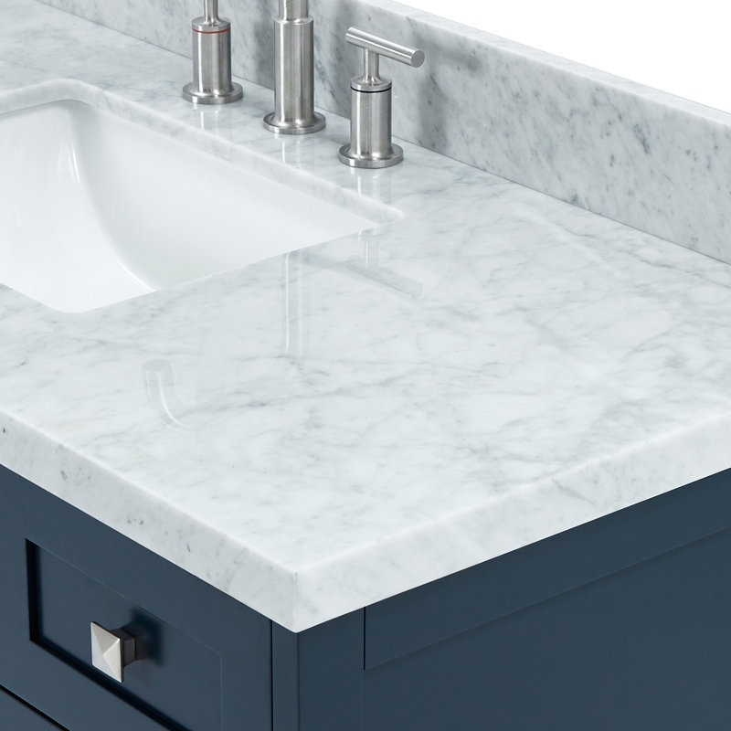 ARIEL Monroe 49 Single Sink Bathroom Vanity with Italian Carrara Marble Top, Midnight Blue, 49", Carrara White Marble