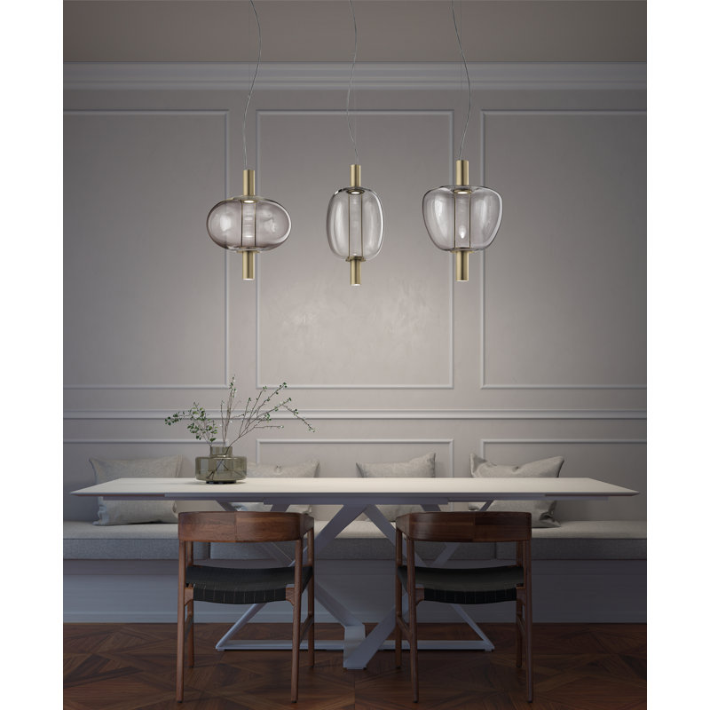 Riflesso Suspension 2L3 Crystal Transparent Matt Copper 2 L3221 Ul, Crystal Transparent, Matte Gold, 2700 Kelvins