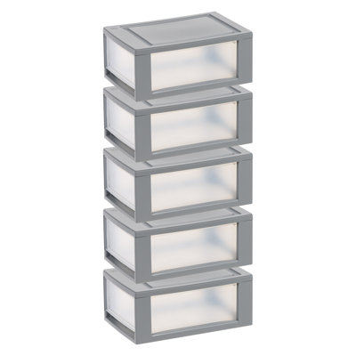 Diedrich Stackable Storage Bin W/ Drawer, Grey