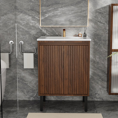 24 Inch Bathroom Vanity With Sink, Floor - Standing Structure For Stability, Soft - Closing Doors For Noiseless Operation, Sleek Oak Finish For Modern Aesthetic(Sink)
