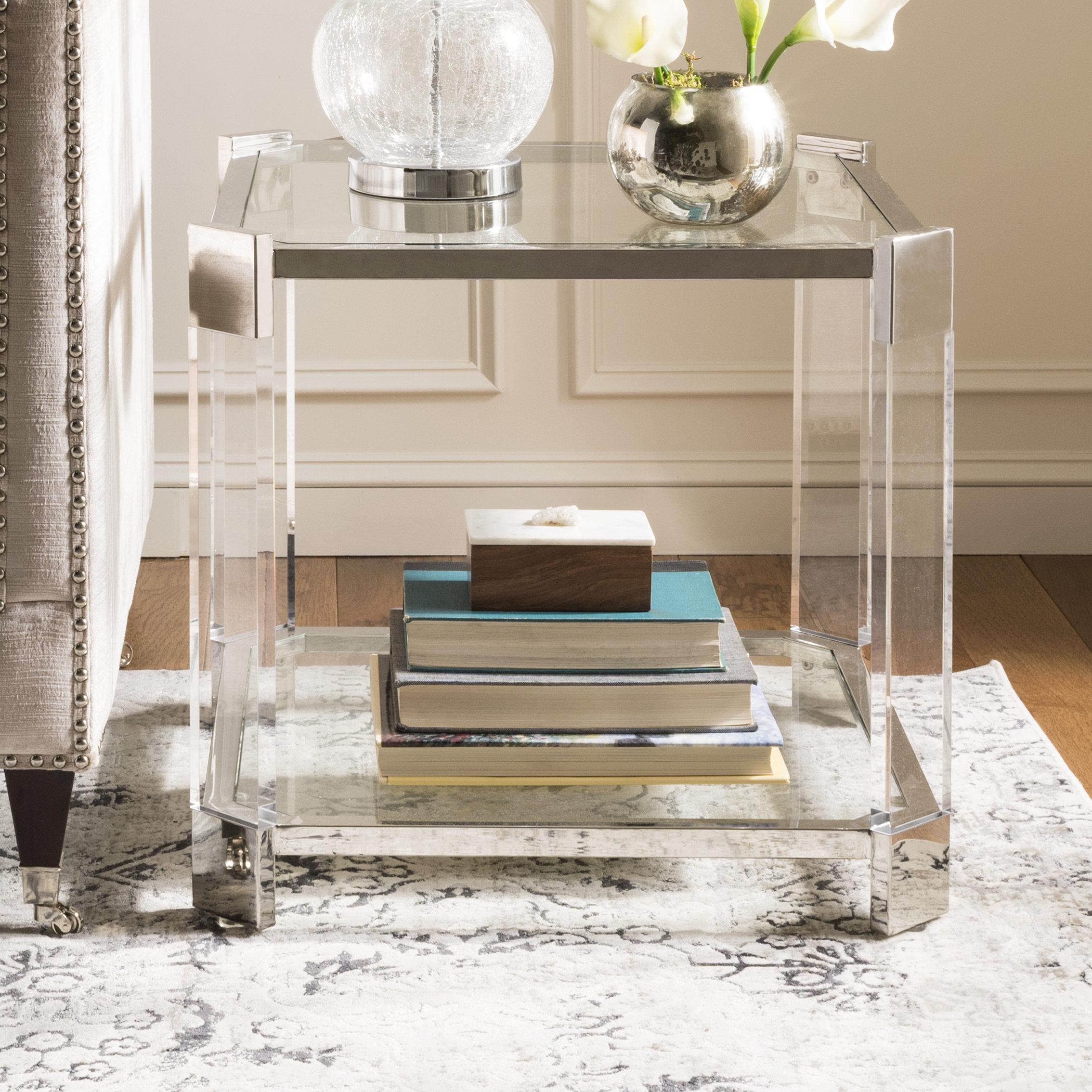 SafaviehCouture O'Hara Glass Top End Table with Storage Wayfair