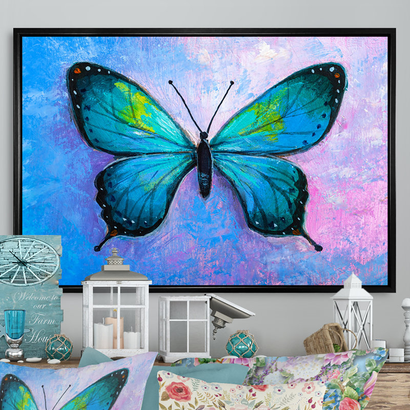 Papillon monarque abstrait - peinture sur toile, H 24 po x l 36 po x P 1 po, Cadre flottant noir