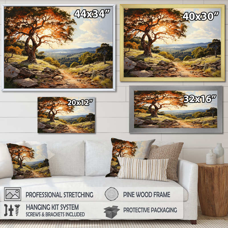 Red Oak Tree Golden Hour - Floral Canvas Wall Art, H 12 po x l 20 po x P 1 po, Cadre simple noir