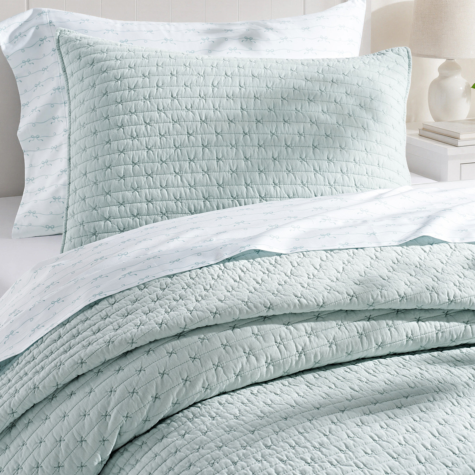 Cotton Quilt Set, Twin + 1 Sham, Seafoam
