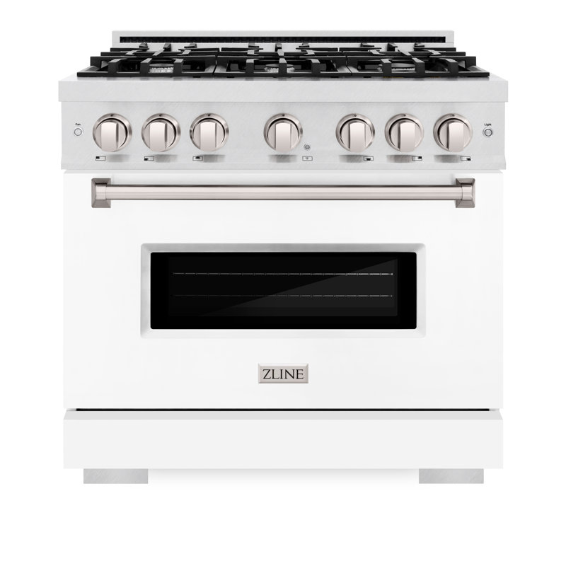 ZLINE 36 in. 5.2 cu. ft. Classic Gas Range with 6 Burner Cooktop and Convection Gas Oven in Satin Stainless Steel with Door
