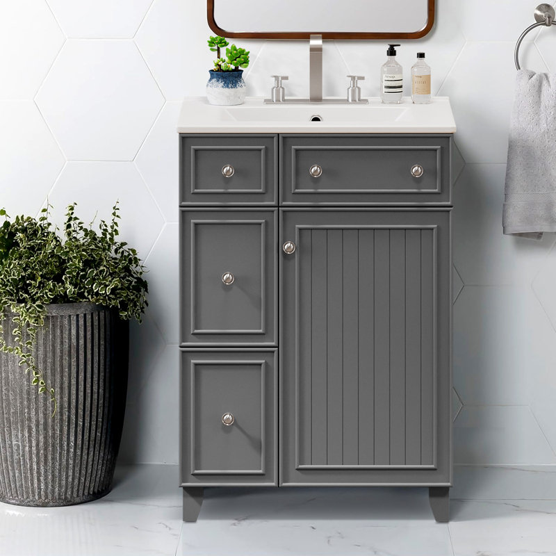 Meuble-lavabo simple 24 po avec comptoir en céramique 24 po, Vert givré