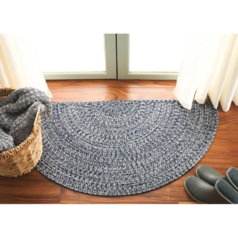 Trombetta Stain Resistant Indoor / Outdoor Area Rug , Half-circle 2' x 4', Dark Blue/Ivory