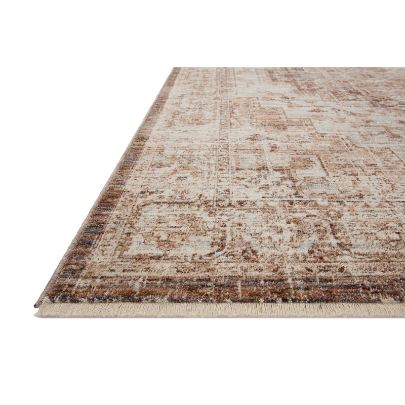 Sorrento Oriental Machine Made Power Loom Polyester Area Rug in Beige/Brown, Square 1'6"