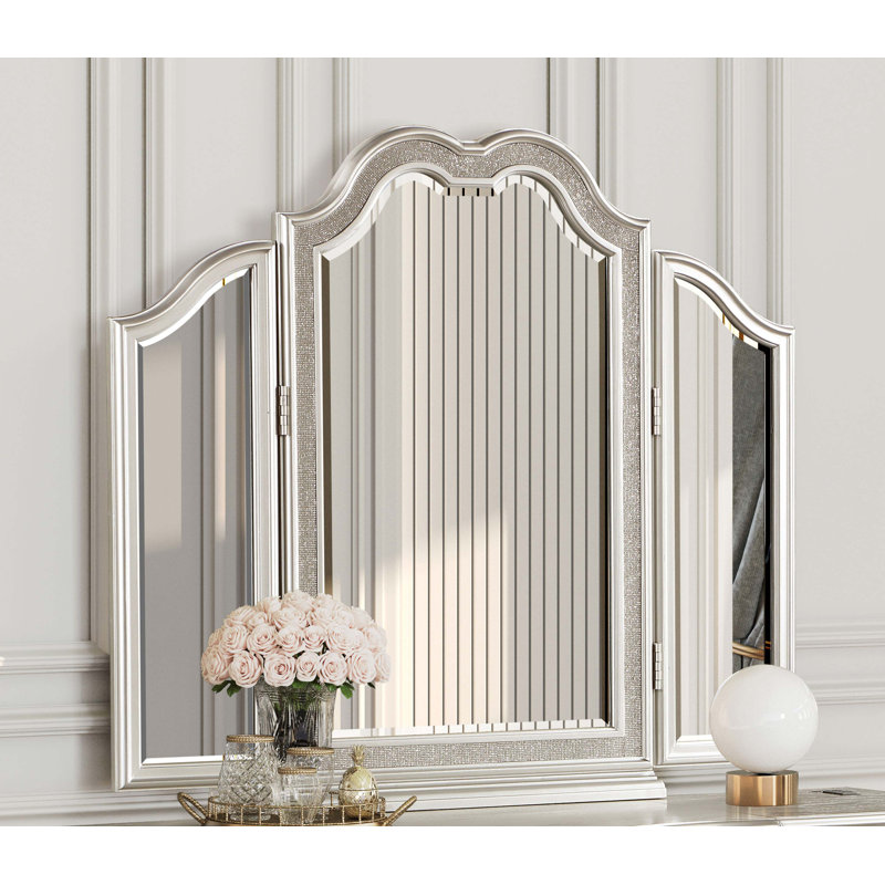 Qualité exceptionnelle - Miroir de coiffeuse pliable à trois volets chêne argenté