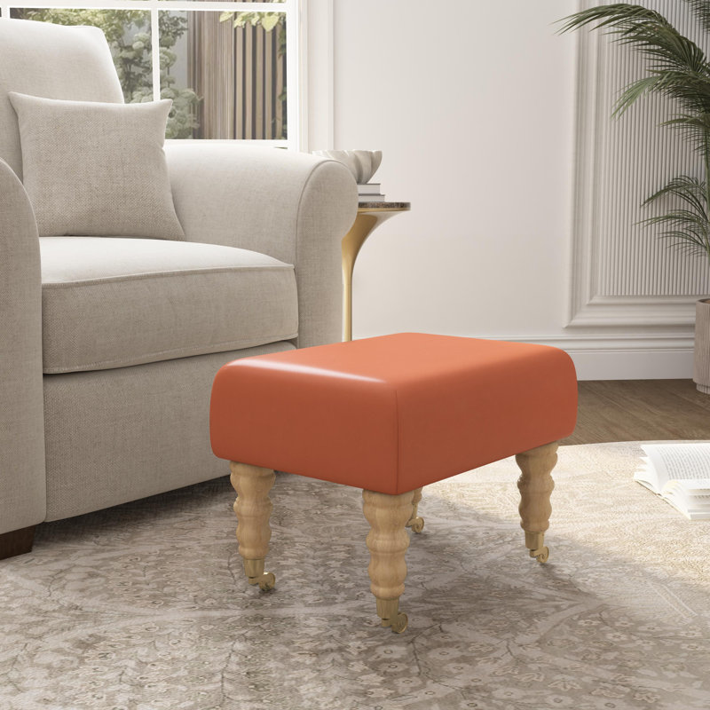 Acierno Natural Wood Caster Leg - Faux Leather, Mango Orange, Natural