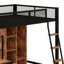 Lit mezzanine avec bureau et garde-robe de rangement, échelle encastrée et garde-corps sur toute la longueur