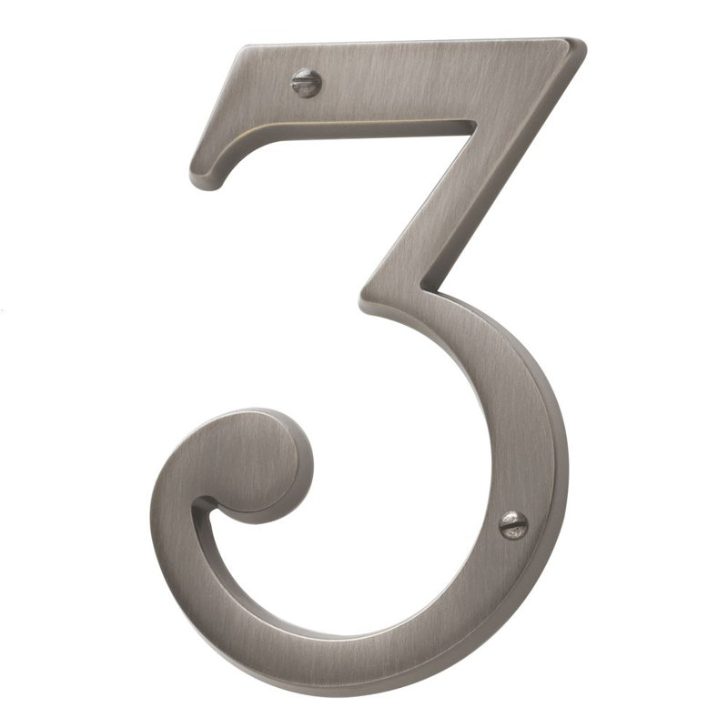4.75" H Brass House Number, 3, Polished Chrome
