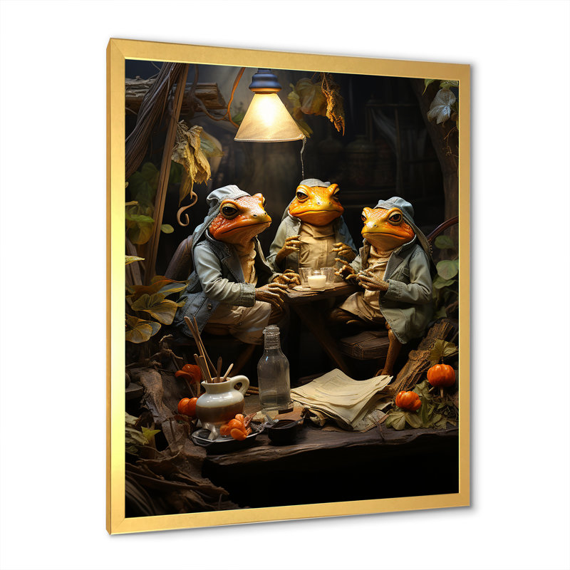 Grenouille, monarchie I sur toile, H 32 po x l 16 po x P 1 po, Cadre doré simple