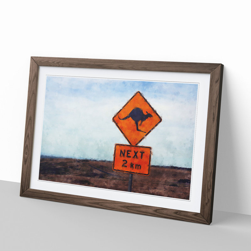 Kangaroo Sign - Framed Print, 36cm H x 48cm W x 2cm D, Walnut Framed