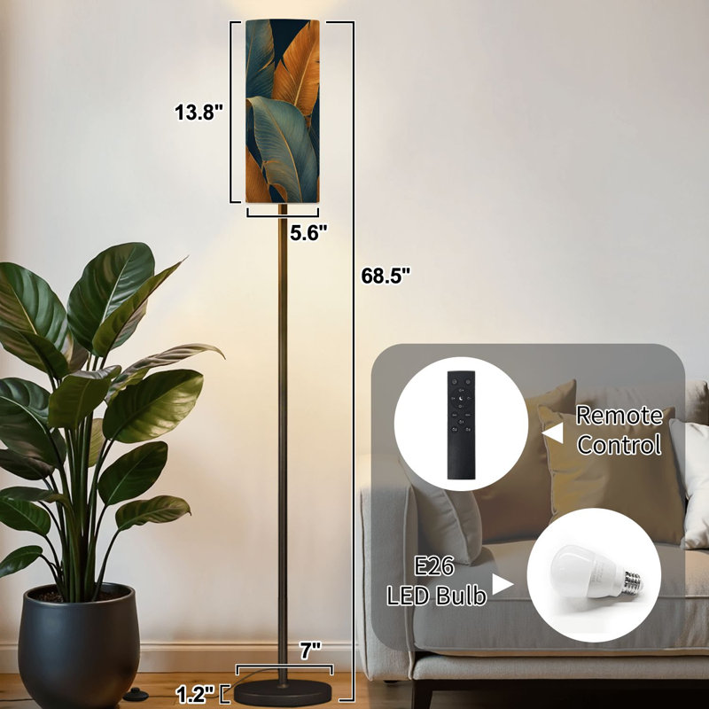 Lampe sur pied à feuilles de palmier bananier exotique dans la jungle tropicale, lampe sur pied à intensité variable avec télécommande, interrupteur au pied, abat-jour, lampe de coin sur pied, pour le bureau de la chambre à coucher