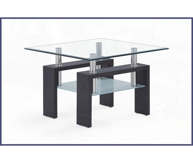Table de bout ZUMA avec pieds en bois de noyer foncé et amp; Plateau en verre givré, facile à nettoyer, paire parfaite pour une table basse assortie