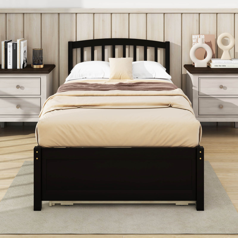 Lit simple avec lit gigogne en bois, Espresso