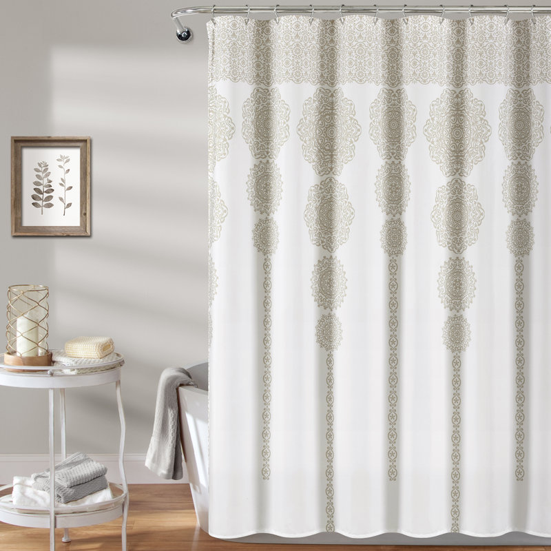 Rideau de douche simple rayé à motif géométrique, Neutre