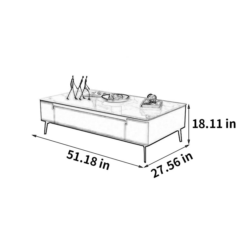 Table basse italienne simple en ardoise avec tiroirs