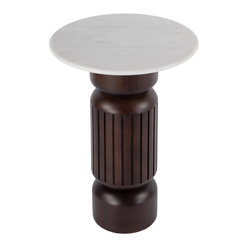 Wherry 17 in. W Round Marble and Wood Side Table