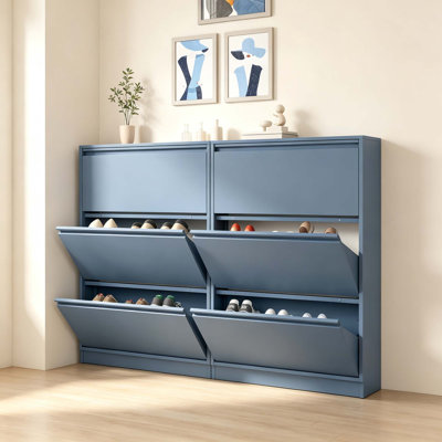 Wall-Mounted Steel Shoe Cabinet with Flip Drawers and High Capacity