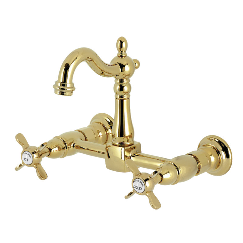 Kingston Brass Essex Two-Handle 2-Hole Deck Mount Bridge Kitchen Faucet, Polished Brass