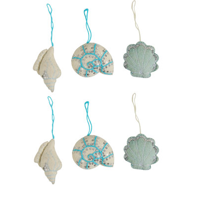 Paquet de 6 ornements en feutre bleu coquillage Split P