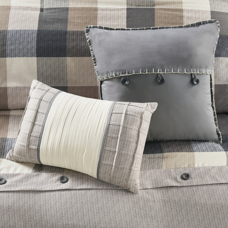 Édredon neutre à 7 chevrons pour très grand lit, tissu écossais Buffalo, rembourré, couvre-lit, taies décoratives, coussins décoratifs, jupe de lit, très grand lavable à la machine, 7 pièces, motif, rembourrage, inclus