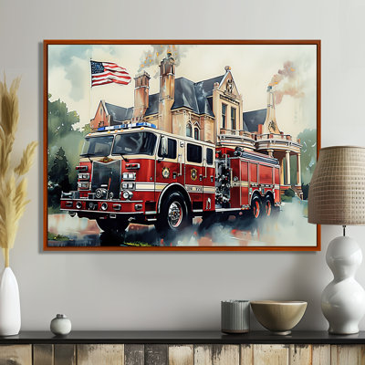 «Fire Truck In The Hamptons I», impression d'art mural pompier
