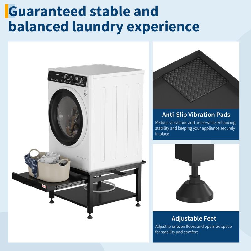 Caisson pour laveuse et sécheuse de 27 po de largeur avec tablette coulissante, H 16 po x l 27 po x P 27 po, Noir