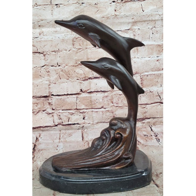 Signed Numbered Bronze Dolphin Sculpture – Dolphins Jumping over Waves