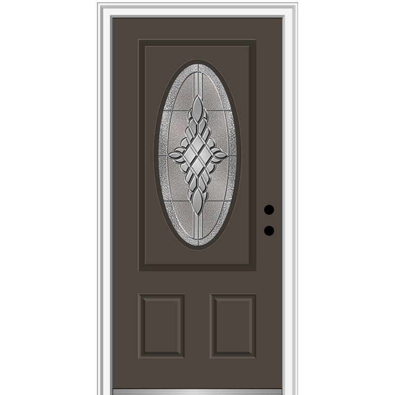 Grace Painted Both Sides The Same Small Oval 2-Panel Fibreglass Prehung Front Entry Door on 4-9/16" Frame, Left-Hand Inswing