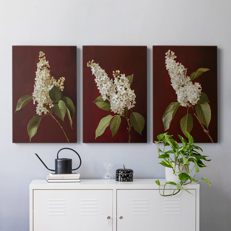 Série d'étude florale LXIX - ensemble de 3 toiles tendues avec châssis - prêt à être accroché, H 36 po x l 24 po