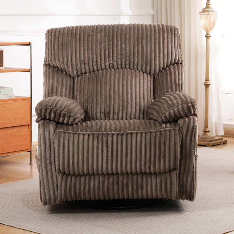 Fauteuil inclinable oscillant électrique moderne en velours côtelé, fauteuil berçant pivotant avec massage chauffant et ports de charge, brun 