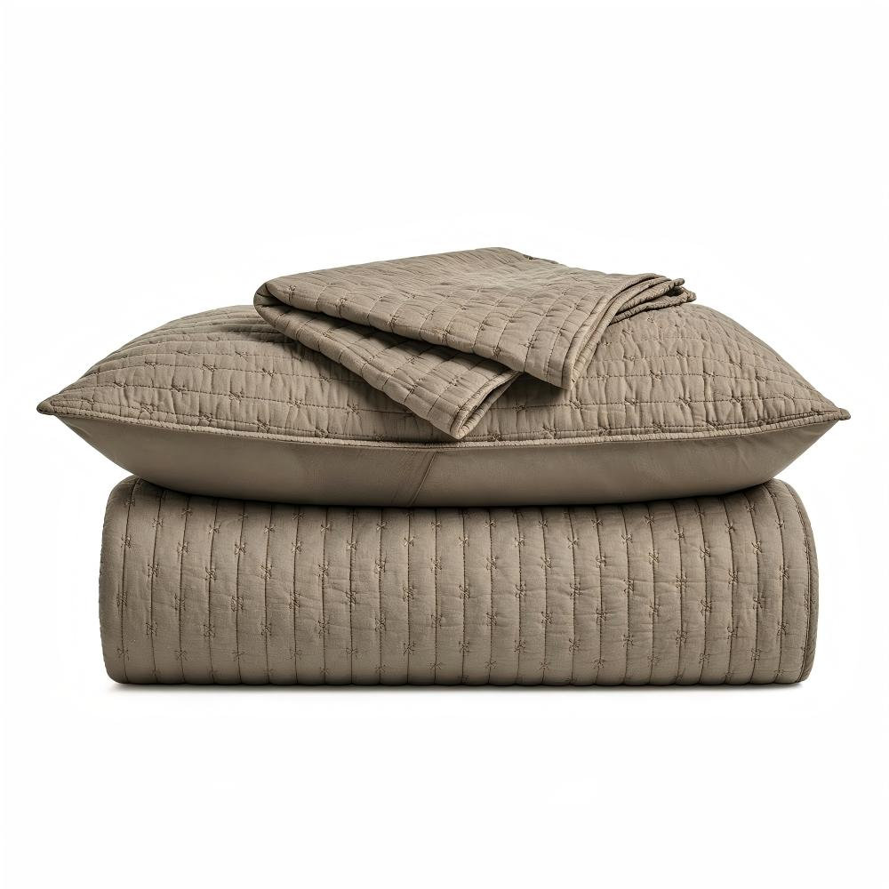 Cotton Quilt Set, King + 2 Shams, Light Brown