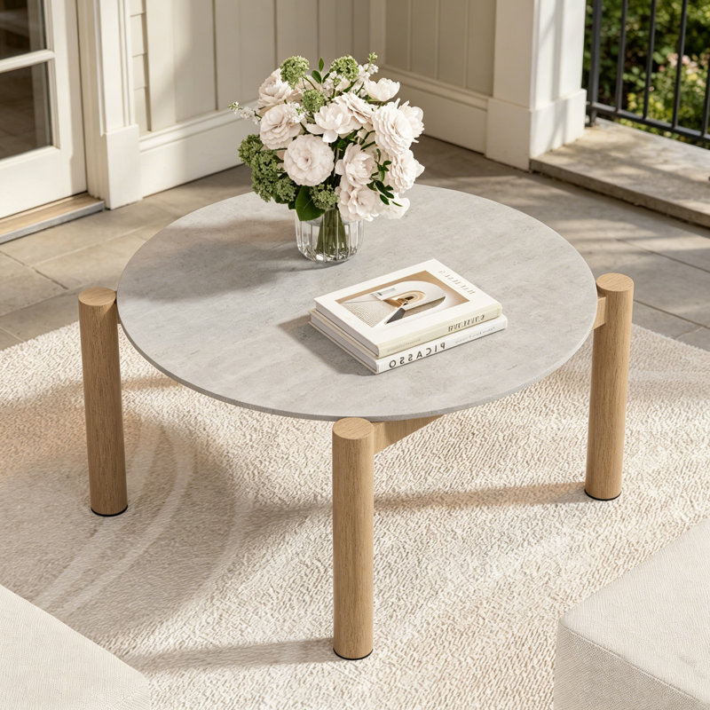 Table basse d'extérieur ronde en aluminium 27,6 po, Beige