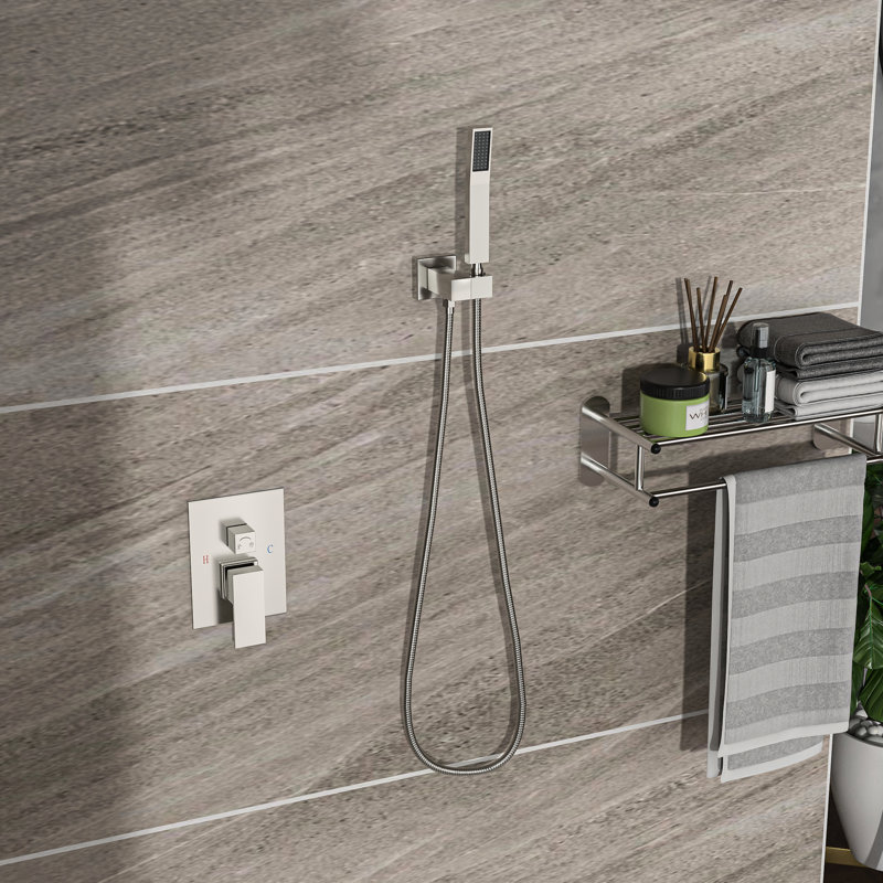 Système de douche à fixation au plafond 10 pouces - Nickel brossé à double tête carrée avec fonction et option de débit d'eau réglable