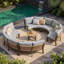 Ensemble de conversation de patio en aluminium demi-lune pour 3 personnes avec coussins et table basse-669800944-672642505