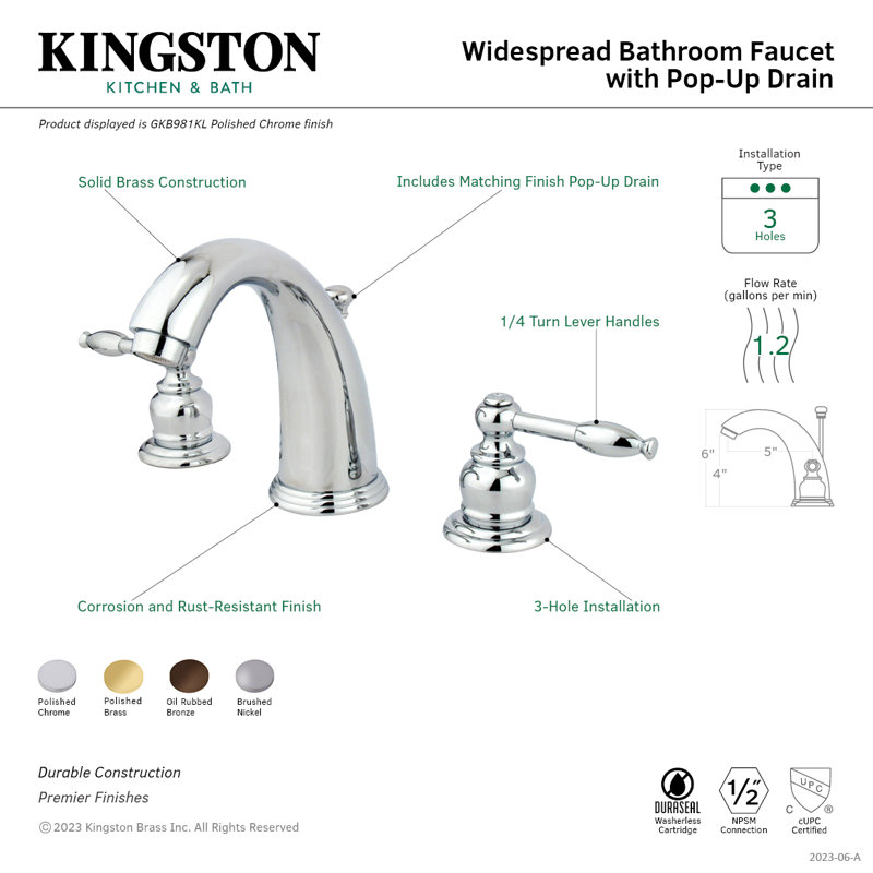 Kingston Brass Knight Two-Handle 3-Hole Deck Mount Widespread Bathroom Faucet with Retail Pop-Up Drain, Oil Rubbed Bronze
