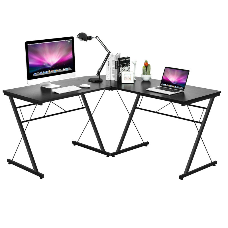 Bourdon Modular L-Shaped Iron Writing Desk, Black/Black